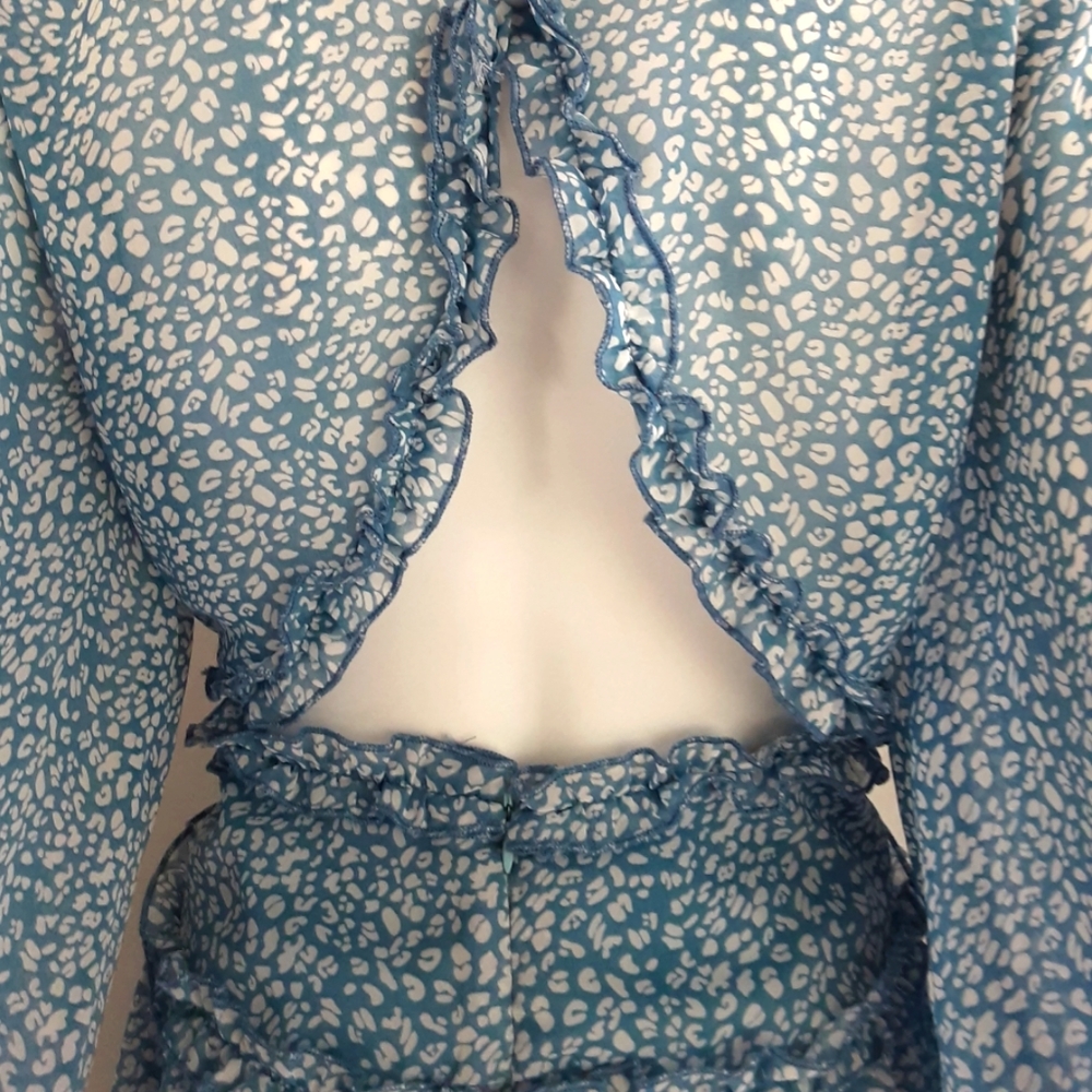 PLUS SZ XL  ROMANTIC FRILLY BABY BLUE CUT OUT BACK SEXY DEEP V-NECK DRESS - Picture 8 of 10